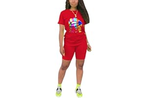 PINSV Women's 2 Piece Outfits Summer Printing Bodycon Short Pants Workout Sets