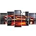 GEVES Framed Wall Art Picture 5 Panels Cool Orange Sports Car Giclee Canvas Print Paintings for Living Room Ready to Hang Home Decor