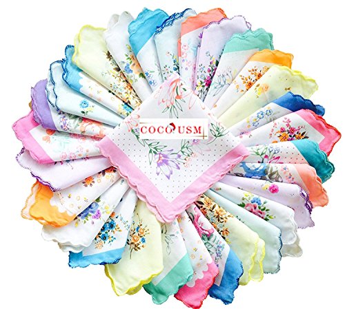 COCOUSM Womens Vintage Floral Print Cotton handkerchiefs Bulk