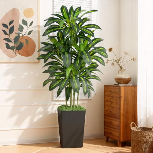 Keeplush Dracaena Artificial Tree with Black Pot, 150 cm High Indoor Artificial Plant and 105 Leaves, Artificial Tree for Indoor Outdoor Office Bedrooms Living Room Decoration Modern