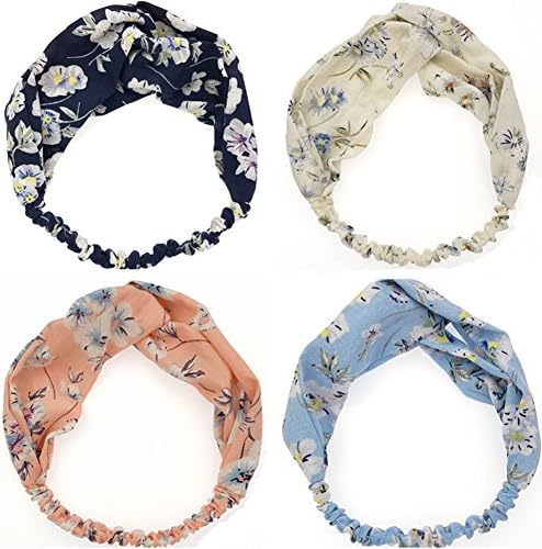 lifelovevc 4 Pack Women Headband Boho Floal Style Criss Cross Head Wrap Headbands Headwraps Hair Bands Bows Accessories (#1)