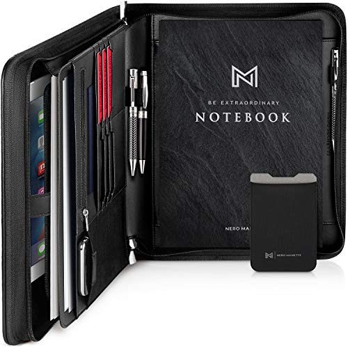 NERO Zippered Vegan Leather Padfolio/Portfolio Pad Holder