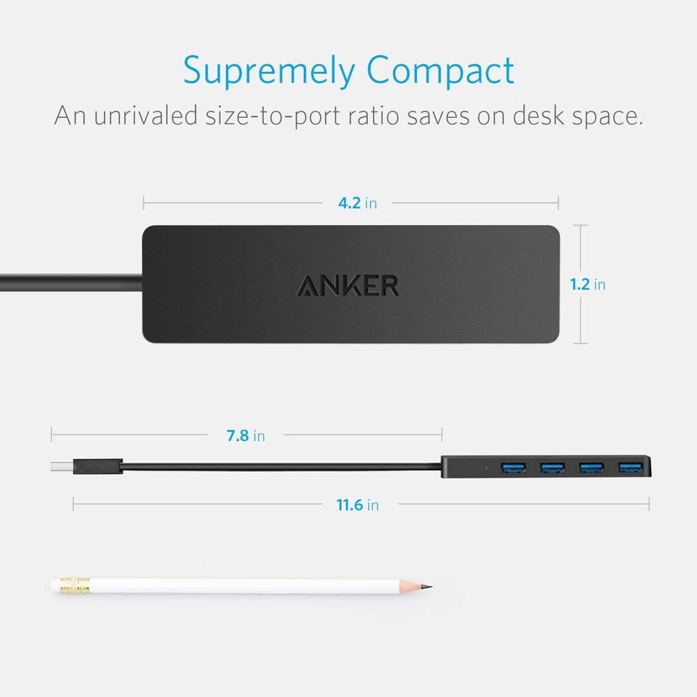 Anker 4Port USB 3.0 Ultra Slim Data Hub for Macbook, Mac Pro/mini