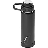EcoVessel Stainless Steel Water Bottle with Insulated Dual Lid, Insulated Water Bottle with Strainer and Silicone Bottle Bumper, Coffee Mug – 20oz (Black Shadow)