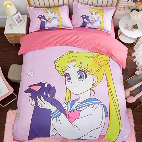 Amazon Com Ksainiy Bedding Sailor Moon Pink 3 Piece 3d Printed Duvet Cover Set Hypoallergenic Microfiber Ultra Soft Quilt Cover 2 Pillowcases Twin International Standard Quilt Cover Size Queen Kitchen Dining