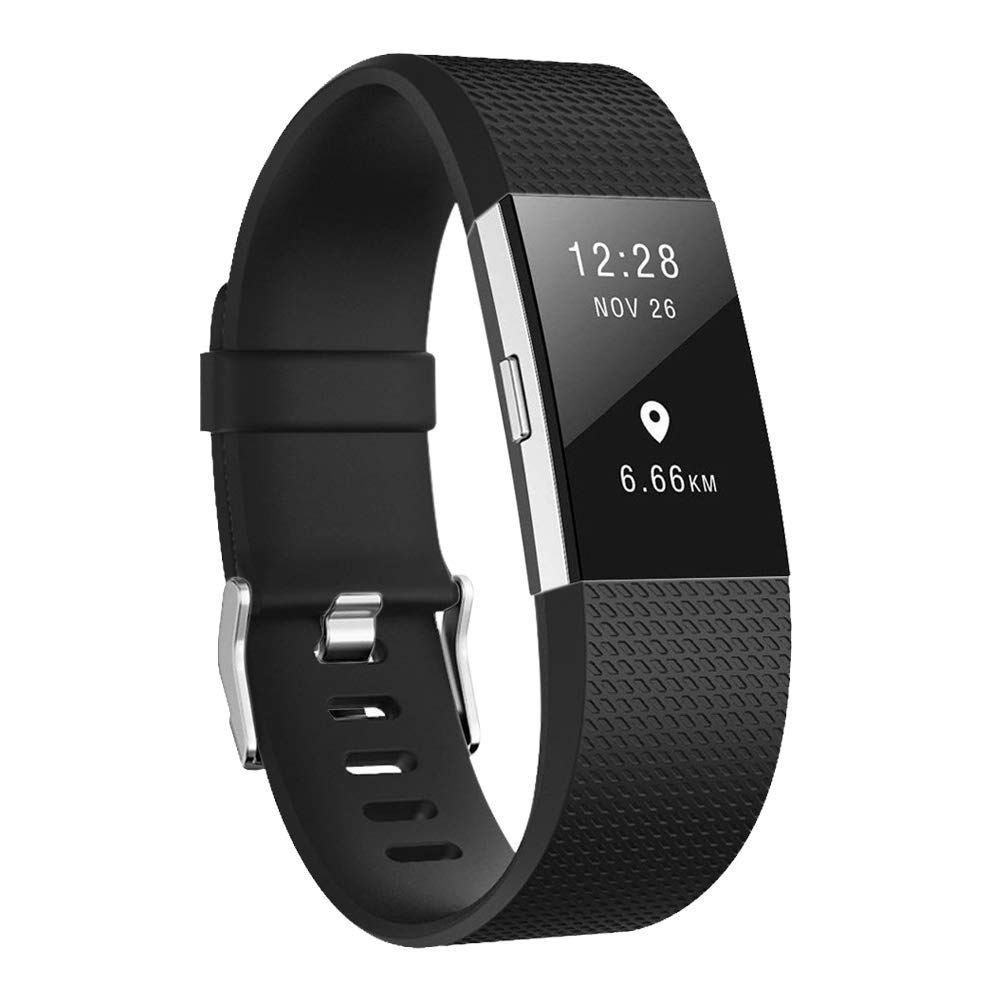 Fitbit Charge 2 Straps, Soft Accessory Strap, Secure Metal Clasp for Fitbit Charge 2 (5.5"-6.7") - Black