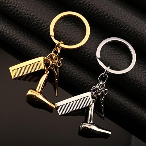 Xiaoxiongmao Stylist Hair Dryer/Scissor/Comb Dangle Pendant Keychain Silver Hair Dresser Cosmetologist Key Ring Jewelry Gift Silver one size