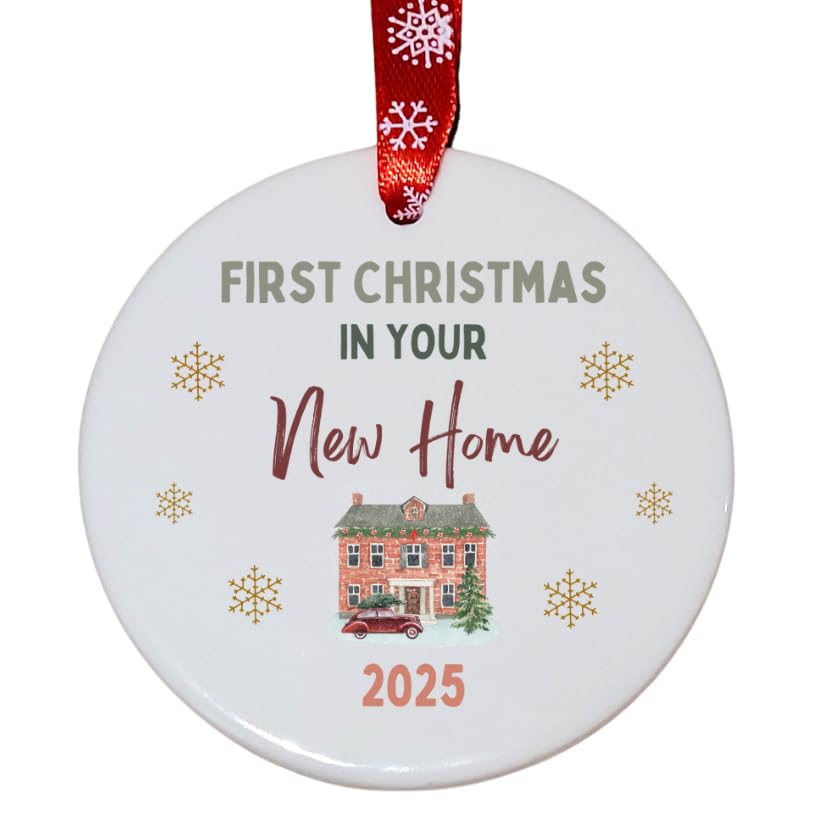 Second Ave First Christmas in Your New Home White Ceramic Hanging Circle Christmas Xmas Tree Decoration Bauble