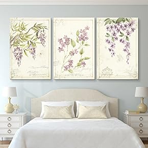 3 Panel Canvas Wall Art - Vintage Style Purple Flowers - Giclee Print Gallery Wrap Modern Home Art Ready to Hang - 16"x24" x 3 Panels