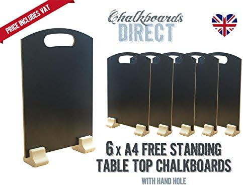 Pack of 6 A4 Table top chalkboards Ideal for Liquid Chalk pens and Traditional Chalk (A4H)