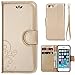 ACO-UINT PU Leather Flower Design Wallet Case with Wrist Strap for iPhone SE / 5 / 5S - Golden
