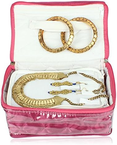AREO BRAND Plastic and Fabric Jewellery Locker Box (Pink, Standard)
