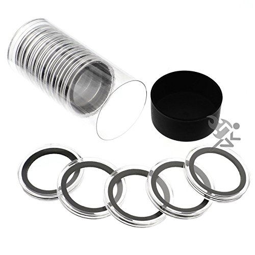 Black Lid Capsule Tube & 15 Air-Tite X40mm Black Ring Coin Holders