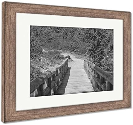 Ashley Framed Prints Wood Bridge Hiking Trail Path Crossing River In Scenic Natural Outdoors Park, Wall Art Home Decoration, Black/White, 30x35 (frame size), Rustic Barn Wood Frame, AG6084937