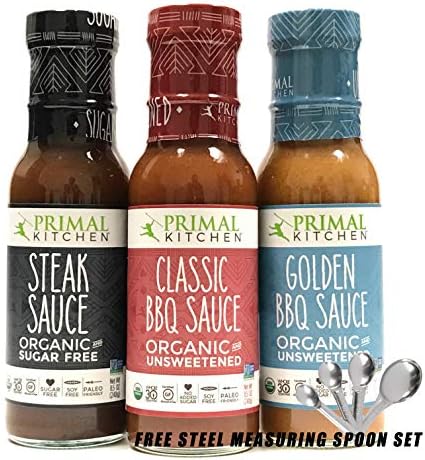 Primal Kitchen Grill Master Collection (Classic BBQ, Golden BBQ, Steak Sauce), USDA Organic, Come w/a FREE Measuring Spoon Set | Pack of 3