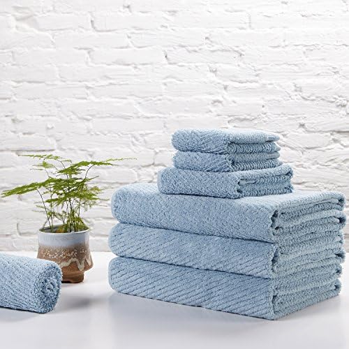 Fevrier 3-Piece Ringspun Cotton Towel Bundle with 1 Bath Towel, 1 Hand Towel, 1 Washcloth, Blue