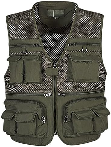 InMooMen's Mesh Fishing Vest Multi Pockets Photography Outdoor Jacket Army Green US M/Label 2XL