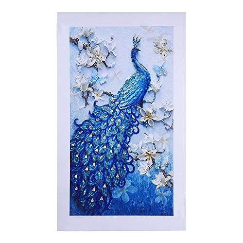Amaping DIY 5D Diamond Painting by Number Kits Special Shaped Crystal Rhinestone Beads Pasted Embroidery Cross Stitch Kits Peacock Embellishment Arts Craft for Home Wall Hanging Decor (Blue Purple) - Thumbnail 6