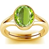 DINJEWEL 5.25 Ratti Certified Natural Peridot Gemstone 22k gold plated Panchdhatu Adjustable Ring/Anguthi Lab Approved