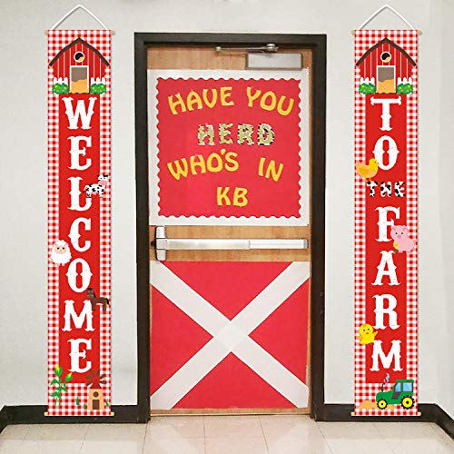 Farm Animal Porch Banner Barnyard Birthday Party Welcome Door Sign Family Farmhouse Baby Shower Decorations