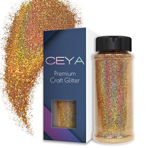 Ceya 3.5oz/ 100g Ultra Fine Glitter Powder Diamond Laser Gold Holographic Glitter 1/128” 0.008” 0.2mm for Slime Epoxy Resin Craft Tumbler Jewelry Nail Festival Makeup Scrapbook Painting Wedding Cards — image 1