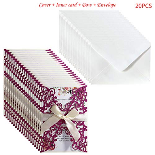 cici store 20Pcs Hollow Lace Glitter Wedding Invitation Cards Kit with Envelopes,Greeting Cards for Wedding, Bridal Shower, Birthday Invitations - Thumbnail 2