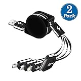 Multi Charging Cable Retractable Multiple Charging Cord Adapter Connector with Type C/Micro USB Ports Compatible iPhone X, 7, 6, 5, 4, iPad 4,3,Air,Galaxy Note 8, S9,Nexus 5-2Pack