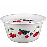 Heidong Extra thick enamel with lid flat bottom soup, 20cm "cherry"