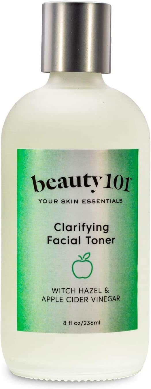 Beauty 101 Clarifying Facial Toner with Witch Hazel & Apple Cider Vinegar, 8 oz | Made in USA, Cruelty Free, Paraben Free