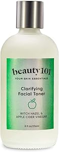 Beauty 101 Clarifying Facial Toner with Witch Hazel & Apple Cider Vinegar, 8 oz | Made in USA, Cruelty Free, Paraben Free