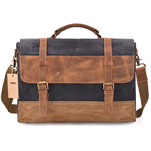 Canvas Leather Computer Messenger Bag Mens Laptop Briefcase Waterproof
