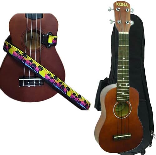Soprano Ukulele by Kona w/Masterstraps Palm Trees Strap