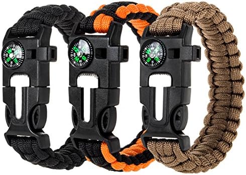 Paracord Bracelet, Anksono 9.0" Survival Gear Kit With Embedded Compass, Flint Fire Starter, Emergency Knife &amp; Whisltle [3 Pack]