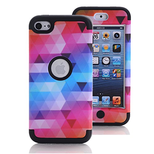 iPod Touch 6 Case, iPod Touch 5 Case, KAMII [Colorful Series] 3in1 Shockproof Full-Body Protective Hard PC+Soft Silicone Hybrid Hard Case Cover for Apple iPod Touch 5 6th Generation (Black)