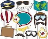 Birthday Galore Airplane Travel Time Photo Booth Props Kit - 20 Pack Party Camera Props Fully Assembled