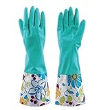Sealike Floral Antiskid Dishwashing Gloves Cleaning Gloves Household Gloves Water Stop Waterstop Gloves with Stylus Blue