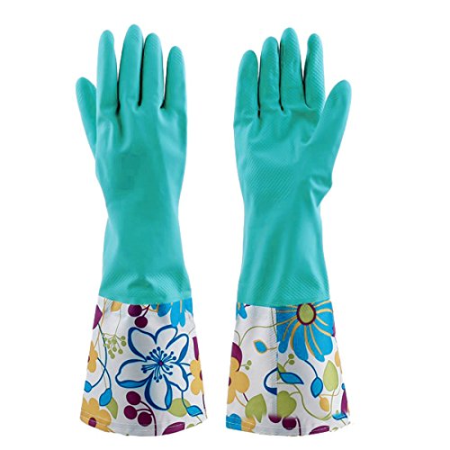 Sealike Floral Antiskid Dishwashing Gloves Cleaning Gloves Household Gloves Water Stop Waterstop Gloves with Stylus Blue