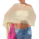 Seyumixi Knit Sheer Poncho Top for Women Y2k Asymmetric Shrug Beach Cover Up See Through Lightweight Off Shoulder Shawl