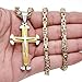 FIBO STEEL Stainless Steel Cross Pendant Mens Byzantine Chain Necklace 5mm Wide, 22 inches