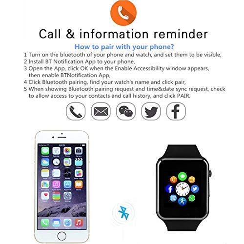 Smart Watch Phone Smartwatch with Camera Pedometer Call Text SNS Sync SIM Card Slot TF Card Music Player Alarm Compatible with Android and IPhone (Partial Functions) for Men Women Kids Teens (Black) - Thumbnail 3