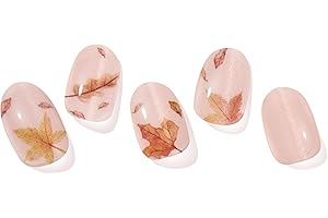 DUKASOU Semi Cured Gel Nail Strips, Cat's Eye Maple Leaf | 28 pcs Autumn Fall Gel Nail Stickers Work with Any UV Lamp, Salon Quality Nail-Decals for Autumn, Include Prep Pads, File&Wood Stick