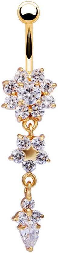 Harmily Steel Crystal Rhinestone Belly Button Ring Navel Piercing Navel Bar Navel Piercing Rings Dangle Belly Rings Accessories