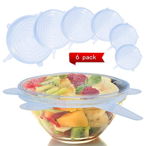 Silicone Stretch Lids BPA Free Silicon Lids Overs Food Saver Covers Various Sizes for Keeping Food Fresh, Bowls, Bottles,Pots Cans, Cups,Mugs, Platters, Dishes,Jars, Oven, Microwave etc(Blue-6 Pack)