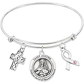 Saint Agatha Breast Cancer Awareness Bracelet Adjustable Bangle Patron Saint of Breast Cancer Survivor Gift Stainless Steel Expandable Charm Bracelet