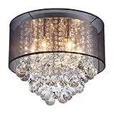 ANJIADENGSHI Modern Drum Cylinder Shape Fabric Shade Chandelier, Crystal Flush Mount Ceiling Light with 6 Lights for Dining Room Bedroom Livingroom Foyer D15.7