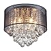 ANJIADENGSHI Modern Drum Cylinder Shape Fabric Shade Chandelier, Crystal Flush Mount Ceiling Light with 6 Lights for Dining Room Bedroom Livingroom Foyer D15.7