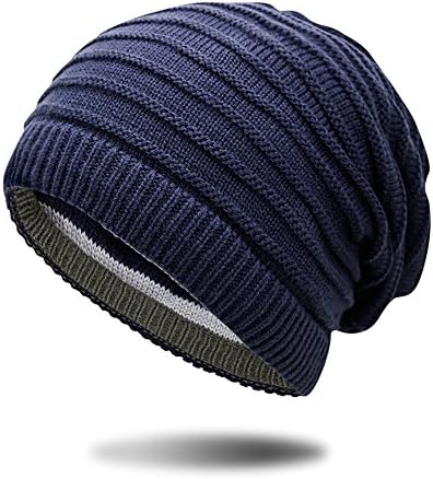 LEADERPAL Winter Warm Knitting Hats Skull Cap Slouchy Beanie Hat Scarf Dual Useage,Dark Blue