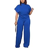 PINSV Lounge Sets For Women Casual 2 Piece Outfits Baggy Short Sleeve Top And Flare Pants Tracksuits