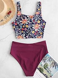 ZAFUL Women's Knotted Front Tankini Set High