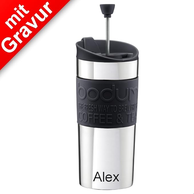 Sterngraf Bodum TRAVEL Press Travel Press 0,35 l schwarz MIT Gravur (z.B. Namen) - Kaffeebecher, Isolierbecher, Kaffeebereite